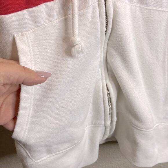 Vintage Levi’s Women White Striped Full Zip Hooded Sweater Size XS - Picture 4 of 10